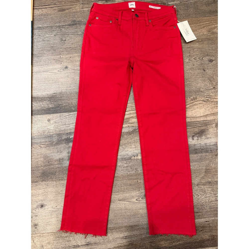Edwin Bree Slim Straight Crop Jeans Womens 28 Red New Frayed Hem Stretch